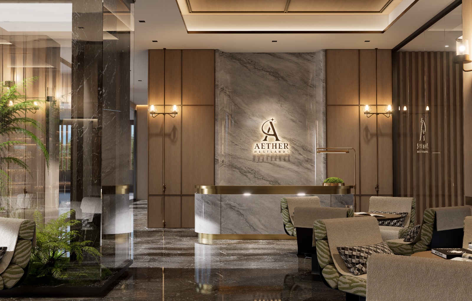 Marble and brass reception lobby